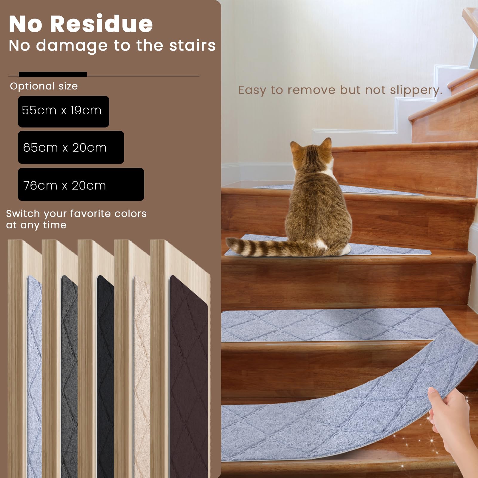 Homwiz Antislip Traptredenmatten set van 15, Zelfklevende Trapmatten Binnen, Trap Mat Snijdbaar & Herbruikbaar voor Bescherm Huisdieren, Senioren Kinderen (Donkergrijs, 55 x 19 cm