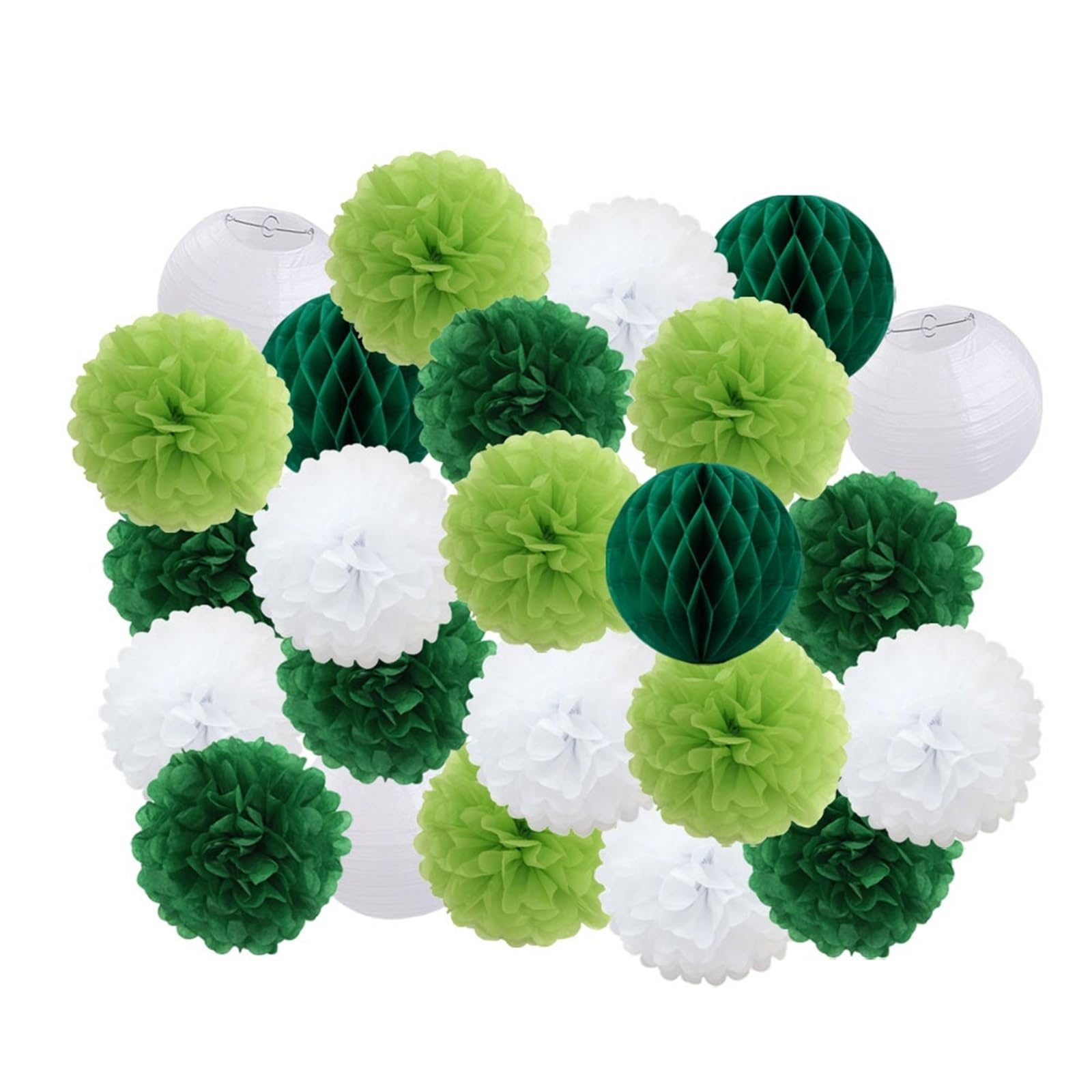 Paper Pompom 24 stücke Party Favor Hängen Papier Pompom Junge Mädchen Geburtstag Dunkelblau Hochzeit Veranstaltungen Dekoration Weiß Laternen für Geburtstag(Green Set,Large-12inch(30cm))