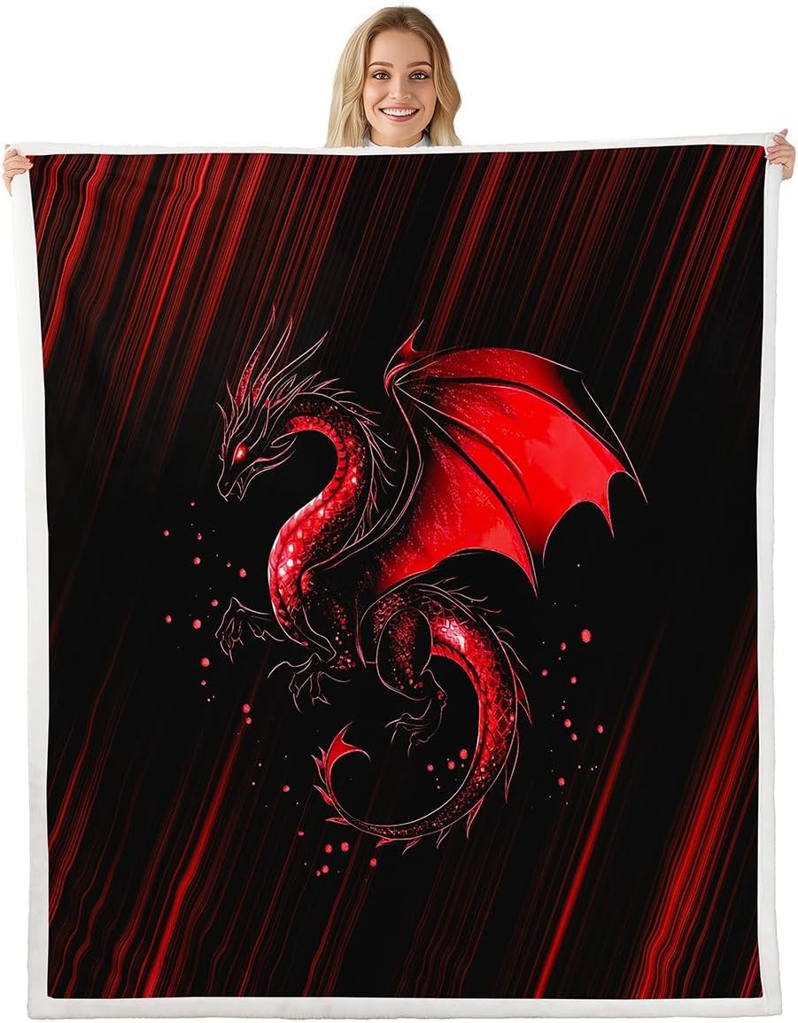 Feelyou Dragon Black Dragon Sherpa Blanket Boys Girls Magical Dragon Plush Blanket for Bed Sofa Couch Animal Fuzzy Blanket Twin 60"x80"