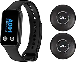 Sistema de pager de restaurante sem fio com 1 relógio à prova d'água e 2 botões de chamada (2 botões N1)