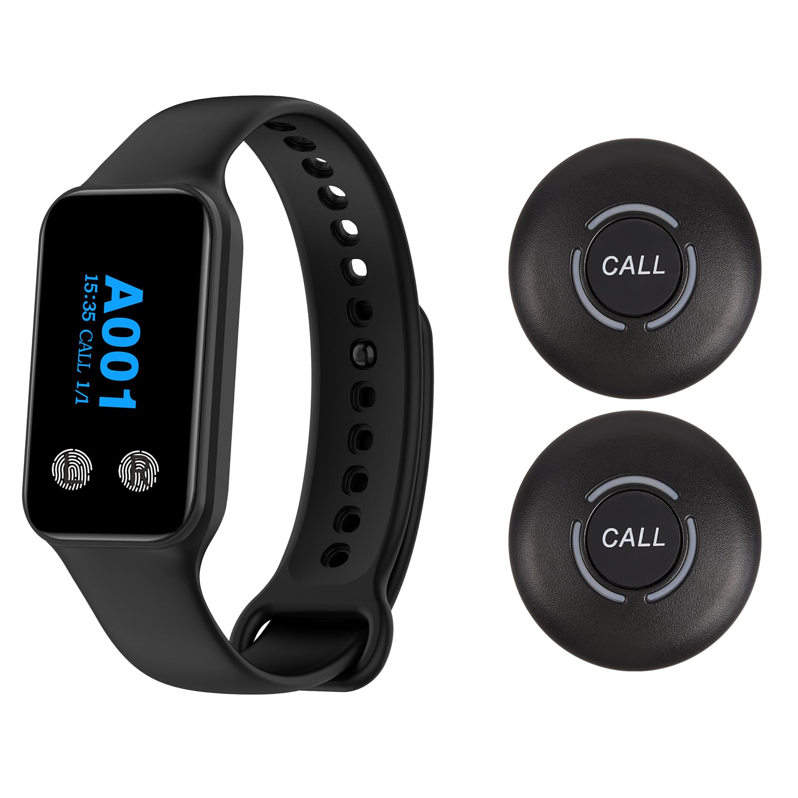 WNKRUN Wireless Restaurant Pager System with 1 Waterproof Watch Pager and 2 Call Buttons (2 N1 buttons)