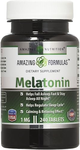 Miniatura 1 de Amazing Formulas - Tabletas de melatonina de 1 mg (sin OMG, sin gluten)  La mejor opción de suplemento natural para ayudar al sueño  Promueve el