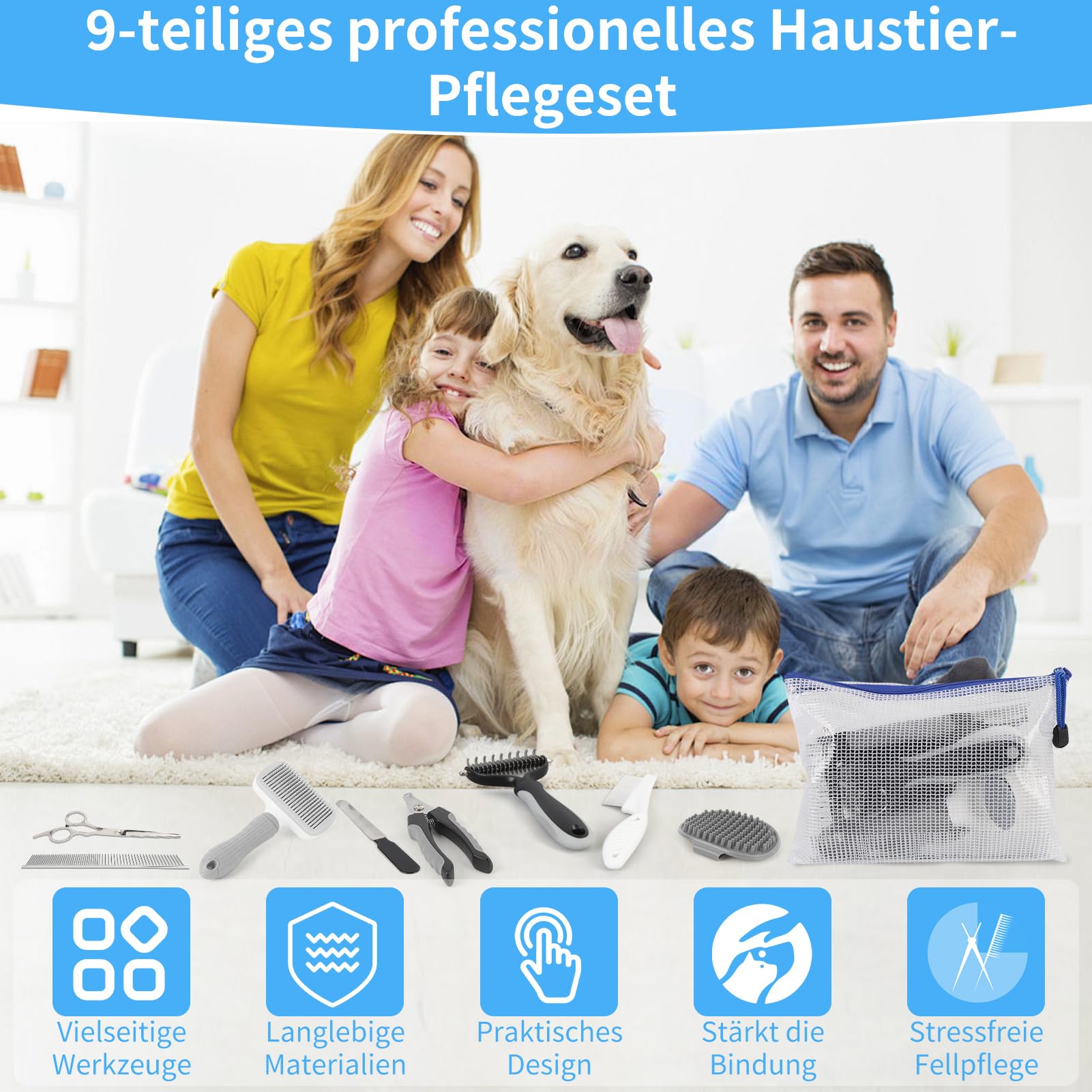Set di 9 spazzolini per animali domestici autopulenti depilazione professionale multifunzione per cani e gatti (grigio)