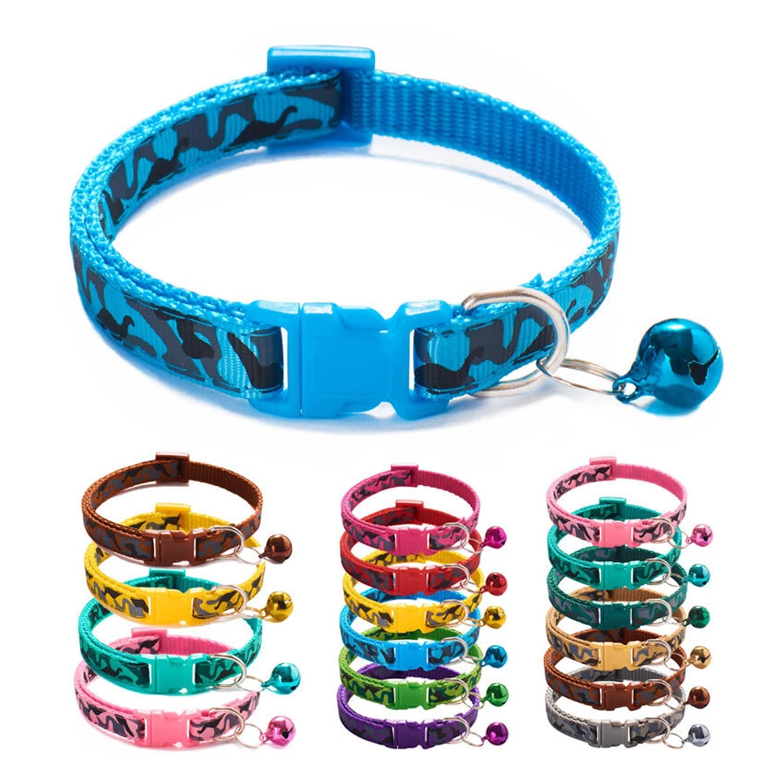Collar De Camuflaje Para Gatos Y Perros Pequeños - Con Campana, Ajustable De 19 A 32 Cm, Tela Poliéster, Talla XS