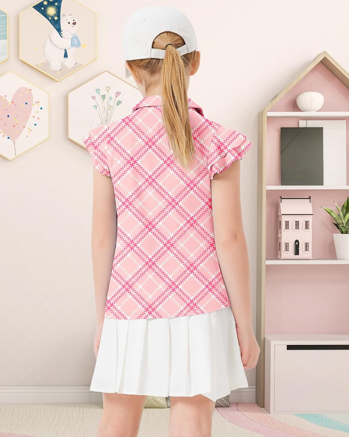 Soneven Girls Ruffle Sleeve Polo Shirts V-Neck Golf Tennis T-Shirts Uniform Shirts Quick Dry for 4-14 Years - Image 3