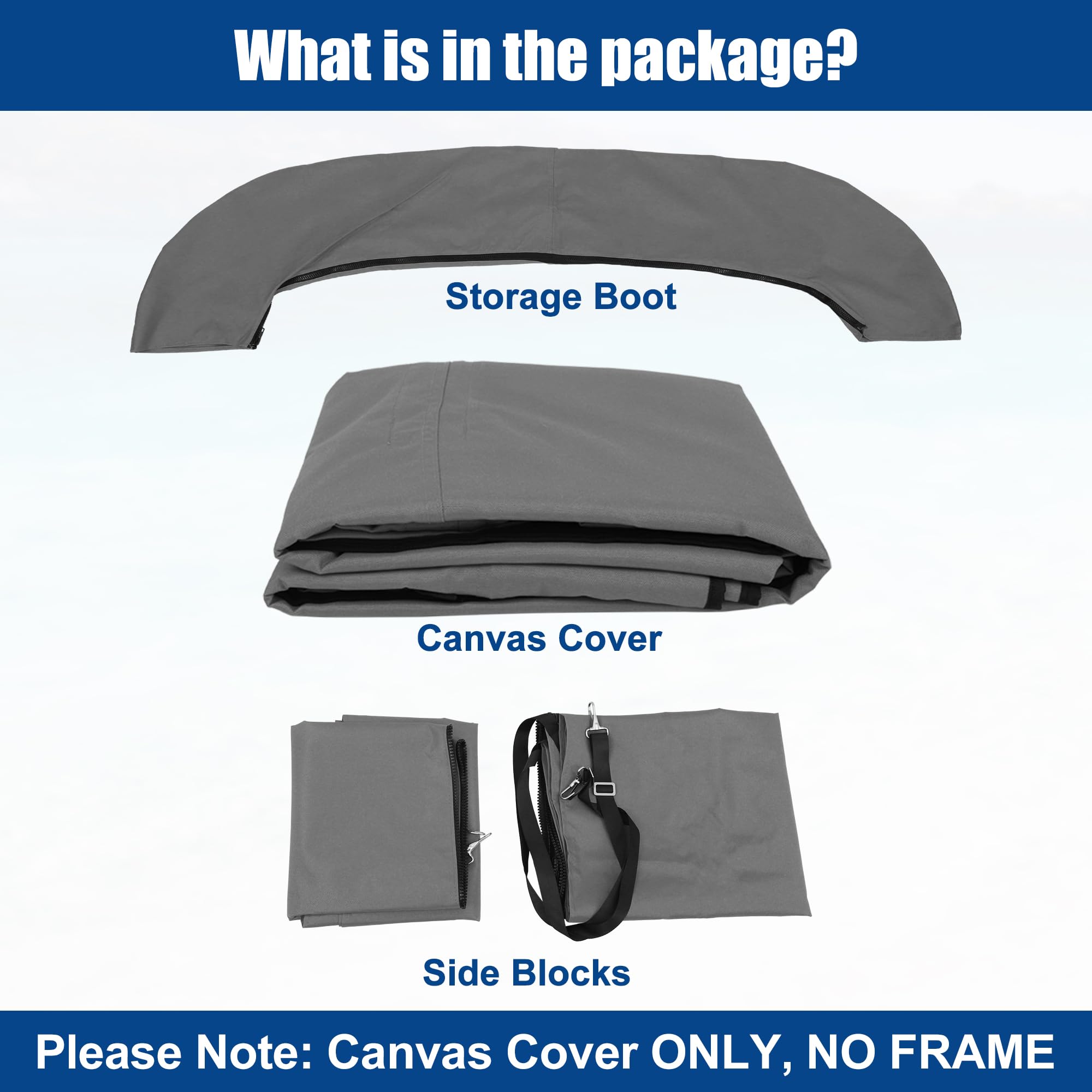 X AUTOHAUX 600D 4 Bow 8'L x 54"H x 91 "-96" W Bimini Top Canvas Cover Grigio