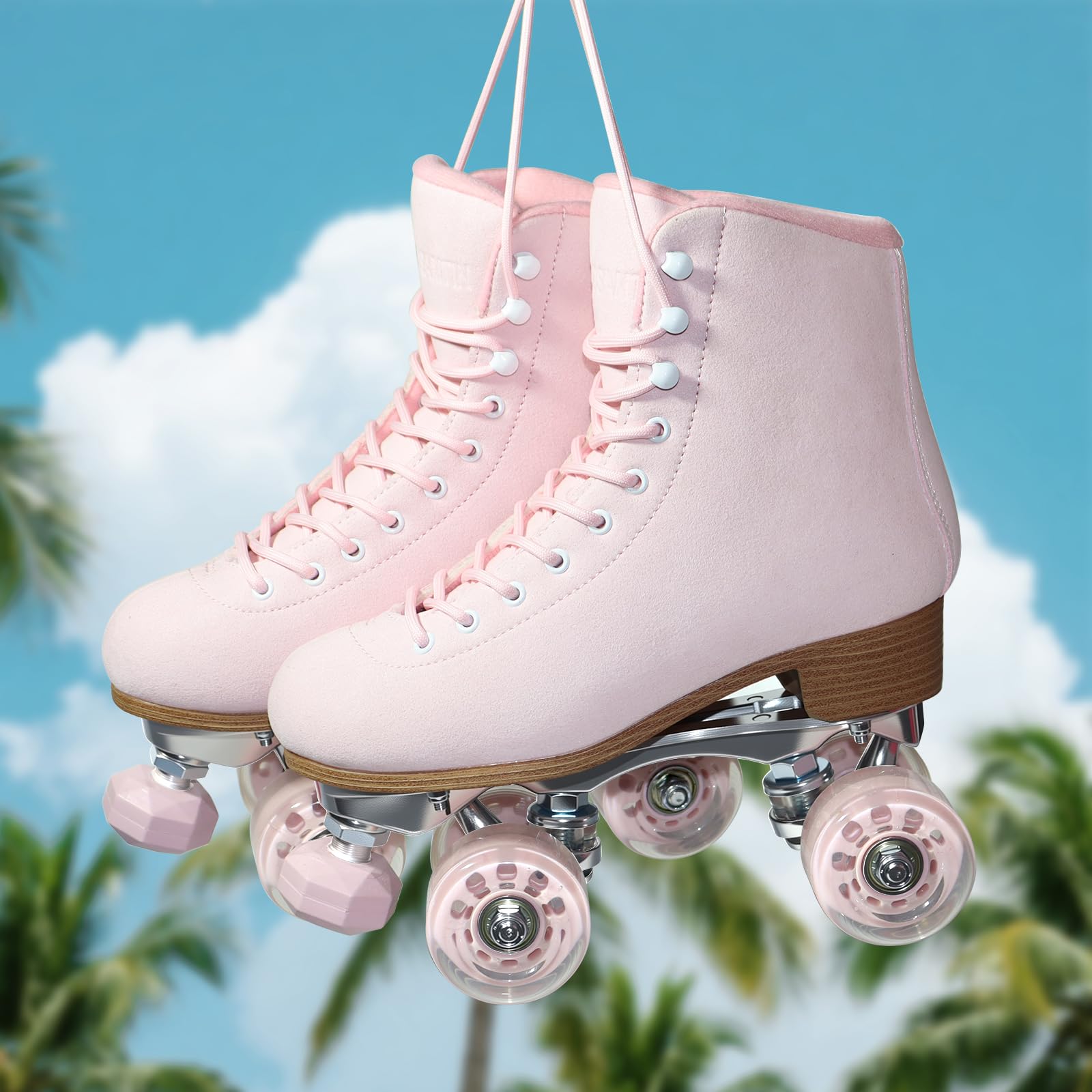 Rollschuhe für Damen oder Herren, mit höhenverstellbaren Gummistoppern, Retro-Wildleder, Quad-Rollschuhe für drinnen und draußen