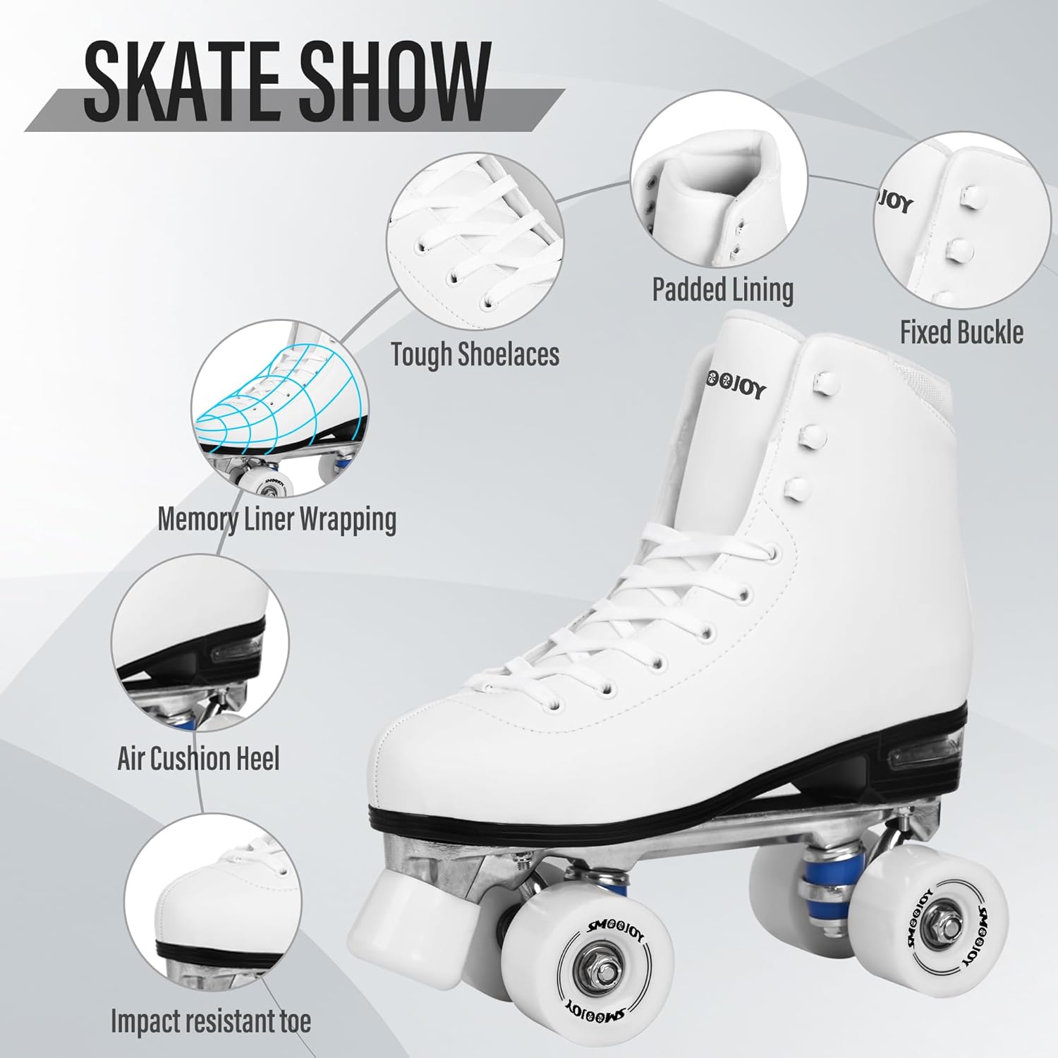 Quad Roller Skates for Women and Men - PU Deluxe Double Row-Classic Premium Leather Skates Indoor Outdoor Roller Derby with Air Cushion