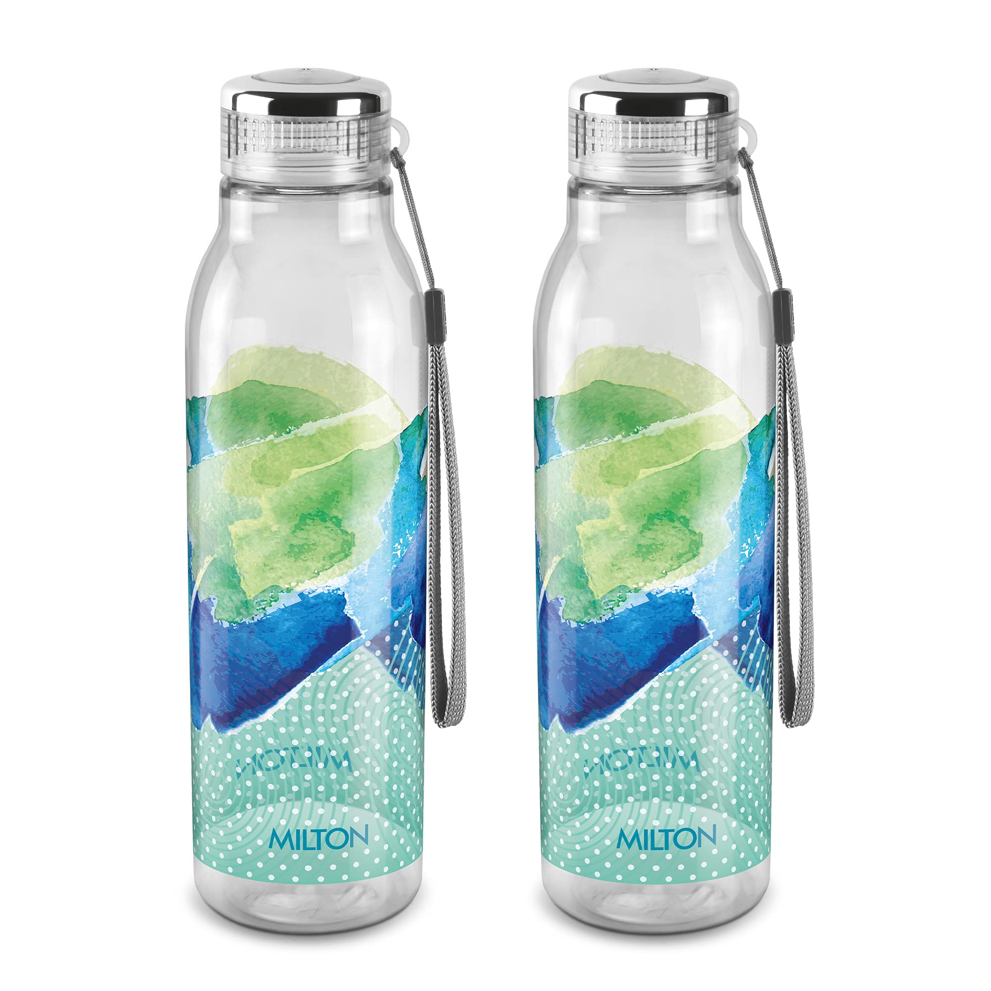 MILTON Helix 1000 Water Bottles, 1 Litre, Reusable Plastic Fridge Bottle Pack of 2, BPA Free and Leak Proof Bottles for Travel, Work, Green
