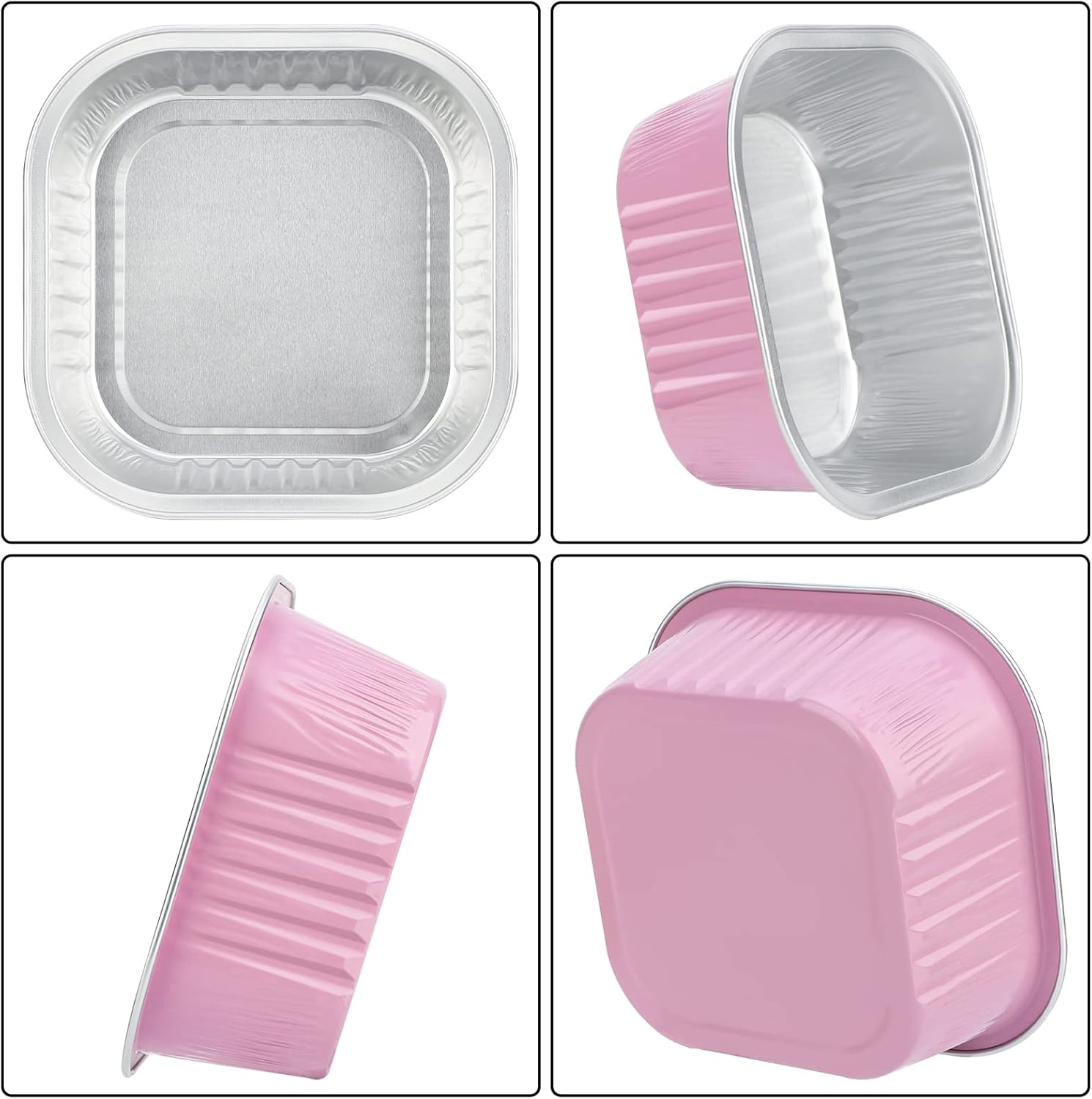 EUSOAR 50pcs 10oz Pink Cupcake Liner with Lids and 50pcs 6.8oz Gold Cupcake liners with Lids, Aluminum Disposable Ramekins Pan Tin，Cupcake Baking Cups Containers Wrappers, Dessert Cheesecake Creme