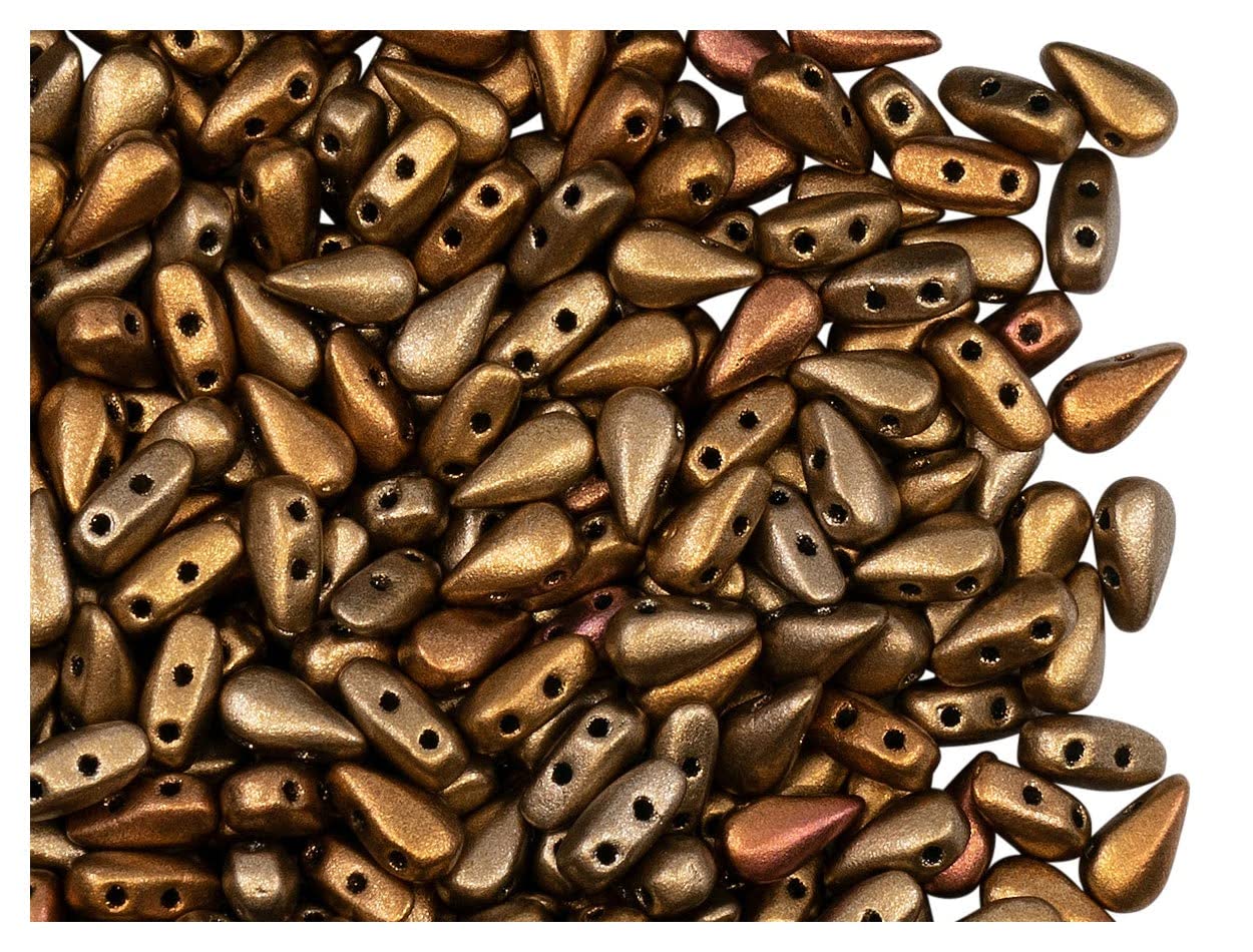 600pcs DropDuo Beads 3x6mm Two Holes, Czech Glass, Metallic Mix