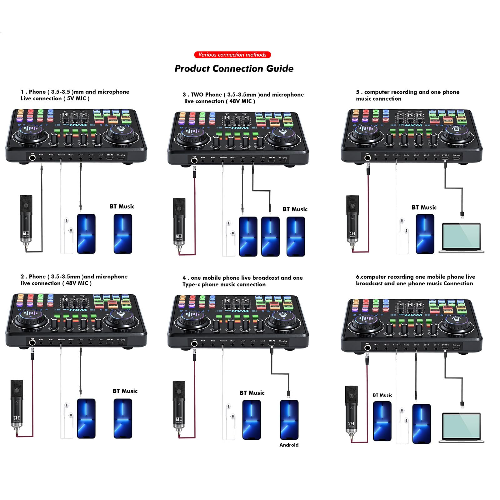 Set di schede audio, registrazione dal vivo, attrezzatura per effetti speciali personalizzati, riduzione intelligente del rumore, molteplici modalità di trasmissione dal vivo,B