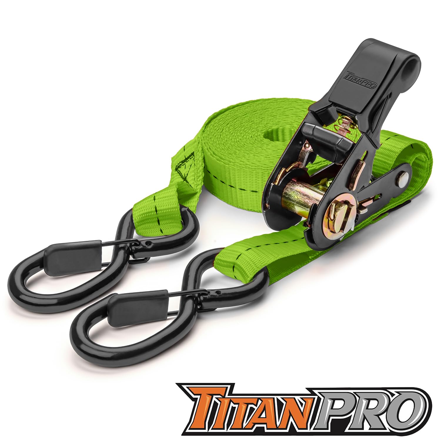 TitanPro - 4 Correas de Amarre de trinquete - Resistencia de Prueba de 1 kg - Sujetadores de trinquete 2,5 cm x 4,6 m con Asas Acolchadas | Correas de mudanza Resistentes