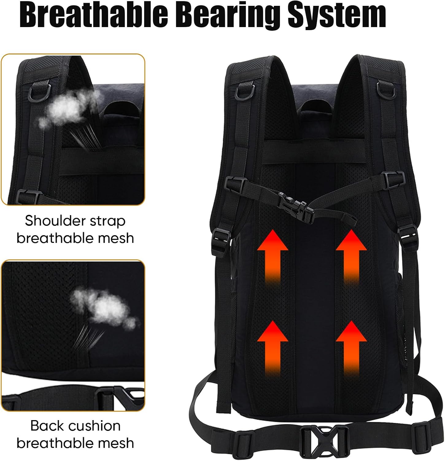 Bseash 30L Lightweight Hiking Backpack, Outdoor Sport Waterproof Travel Bag Daypack for Cycling Climbing Skiing (Black)