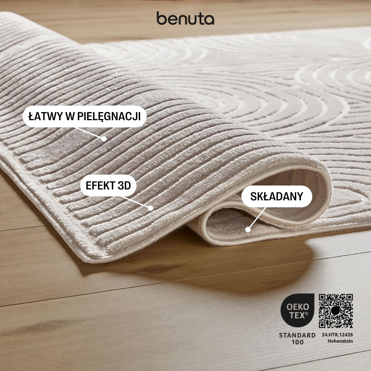 benuta Basic Dywan salon Claire - Kremowy 240x340 cm - Minimalistyczny geometryczny retro - Łatwy w czyszczeniu - Odpowiedni na ogrzewanie podłogowe