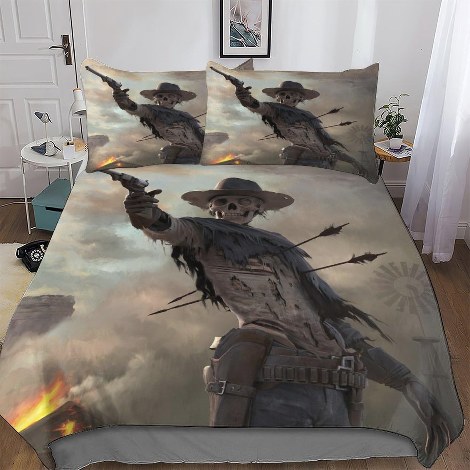 Pazzk Boys Gothic Skull 3D Printed Duvet Cover Sets With Zipper Closure Comforter Cover 3 Piece Set Super Soft Cotton Quilt Cover With Pillowcase For Girls And Teenagers Double (200X200cm)