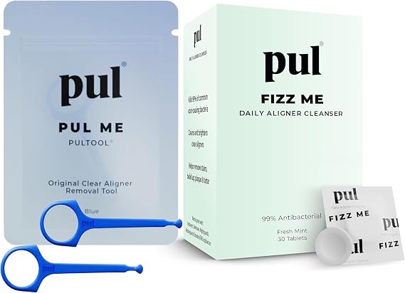 PUL Aligner Care Bundle: Pack of 30 Cleaner Tablets + 2-Pack of Clear Aligner Removal Tool Compatible with Invisalign, Clear Retainers, Dentures, Night & Mouth Guards, All Dental Removables