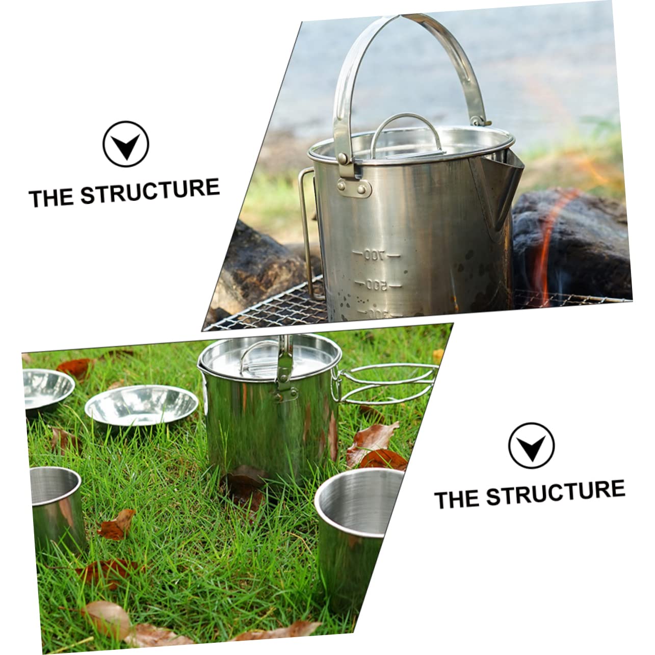 Toddmomy Kit Couvert Camping Bouilloire Randonnée Ustensiles Pique- Vaisselle Extérieur Bol Cuisine