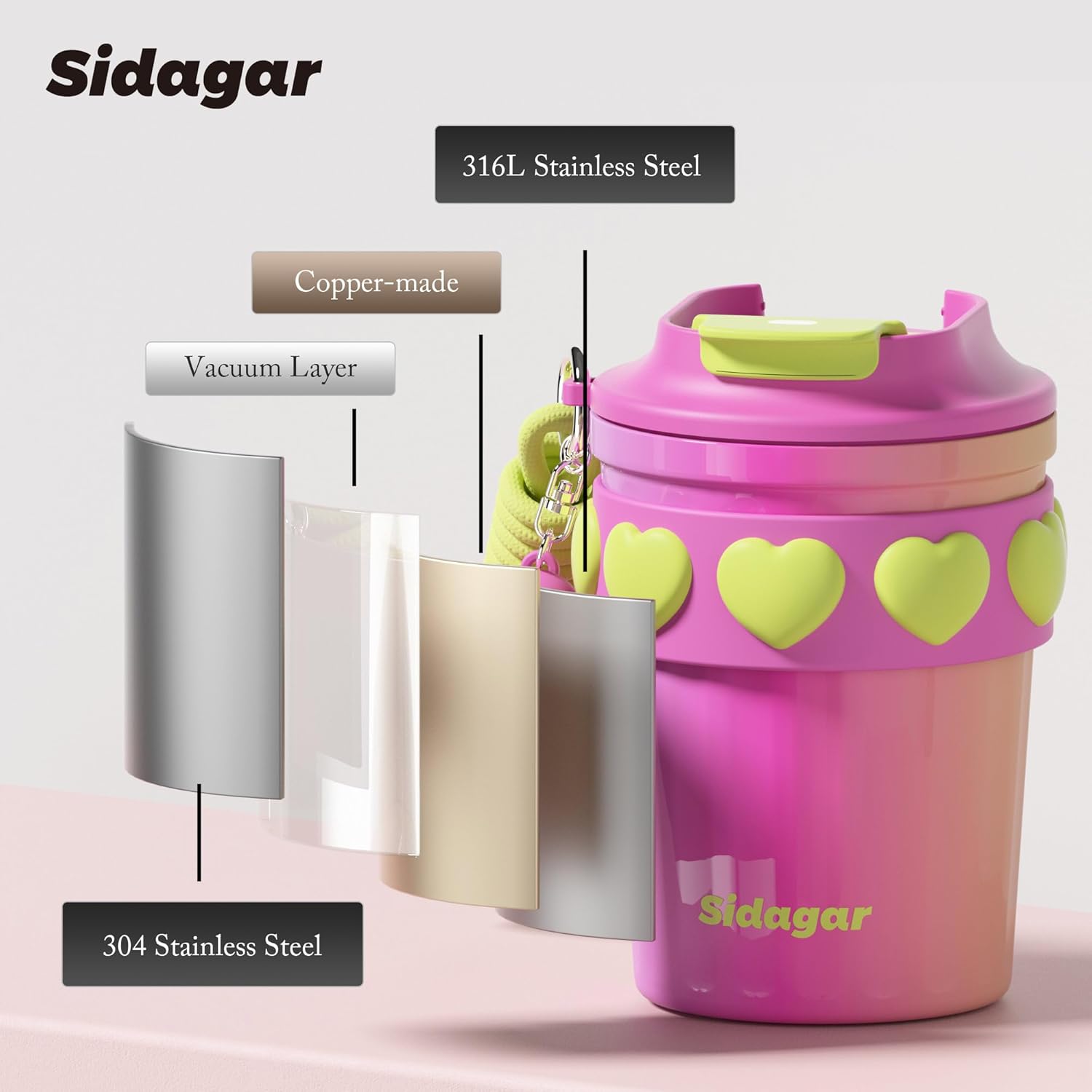 12 oz Travel Coffee Mug Spill Proof Leak Proof, Stainless Steel Thermal Coffee Cup with Lid, Resuable Cup for Hot and Cold, Portable Tumbler for Women, Rainbow - Image 7