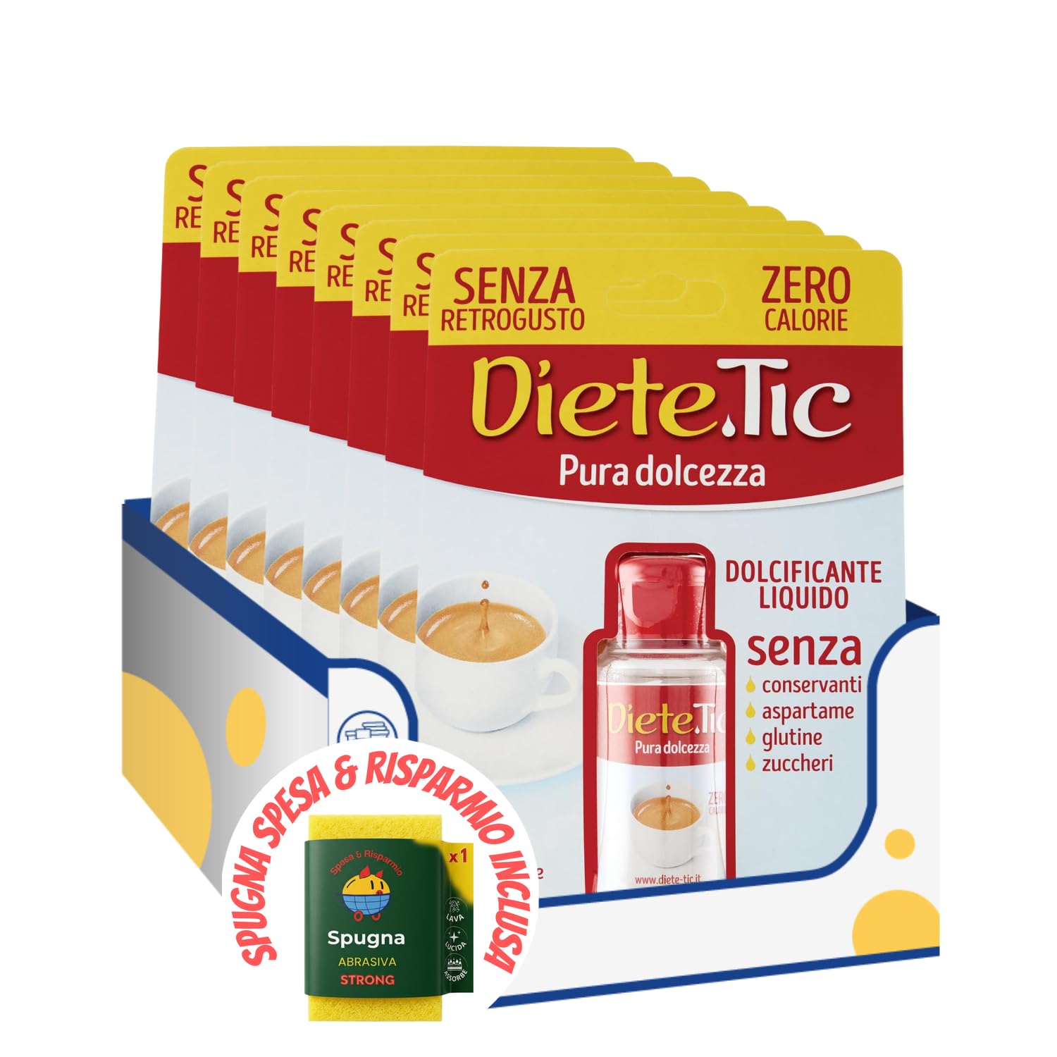 Dolcificante Liquido Concentrato Senza Zucchero – Ideale per Caffè e Bevande – 50 ml kit con Spugna Brandizzata SPESA & RISPARMIO Inclusa – Variazioni 4/6/8/10 Pezzi (8)