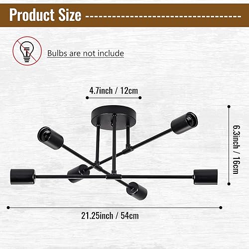 Miniatura 6 de Lámpara de techo, lámpara de techo de 6 luces, moderna lámpara de comedor, montaje de techo Sputnik, lámparas de techo semiempotradas para sala de