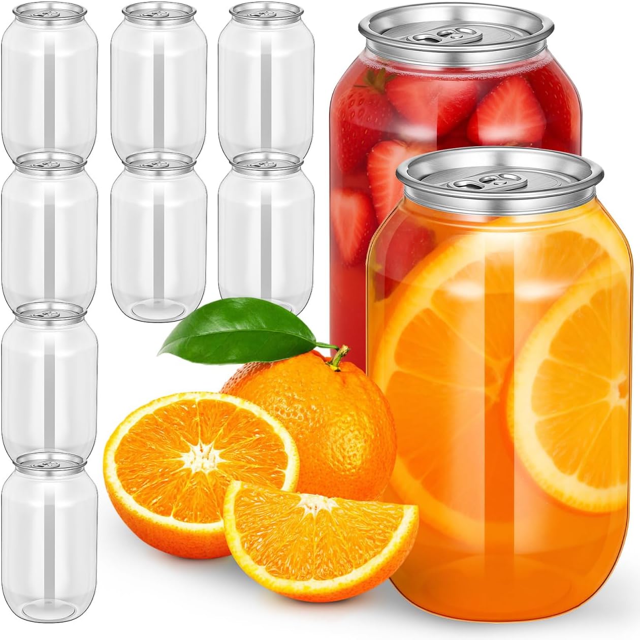 Solustre 10Pcs Plastic Canning Jars with Lids Clear Portable Juice Bottles for Soda Smoothies Beverages Storage Containers 5.11X2.75X2.36In