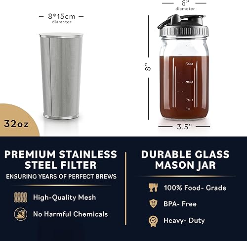 Miniatura 5 de Home Hero Cafetera fría  Café helado  Máquina de café frío de 32 oz  Máquinas de té helado  Cafetera helada  Tarro de cerveza fría  Café helado
