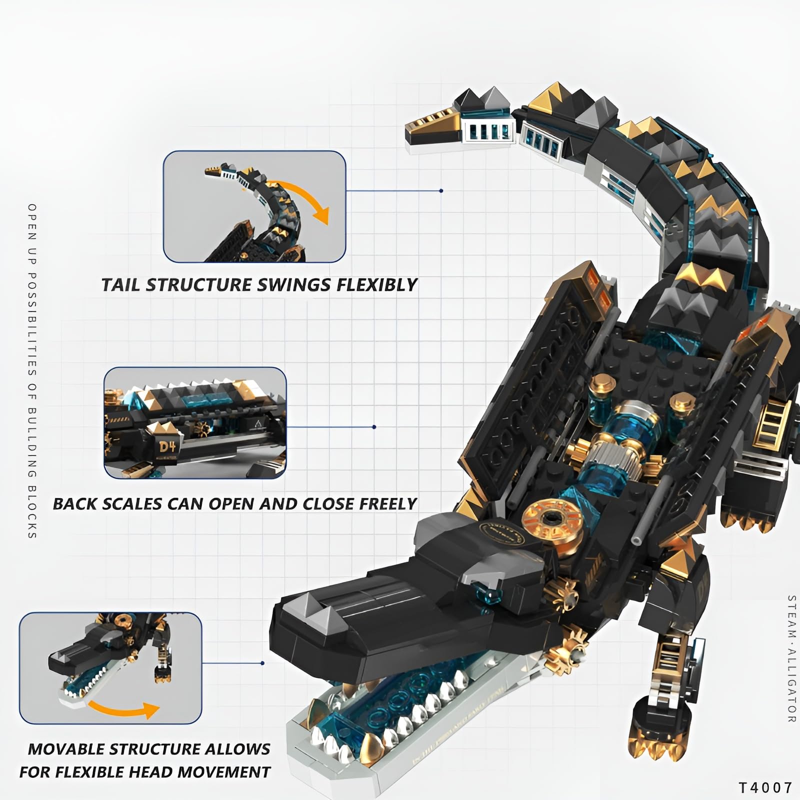 Mechanical Crocodile Building Blocks Set, 542PCS Creative Technick Alligator Model Bricks Kit - Image 4