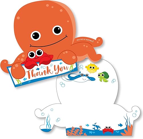 Big Dot of Happiness Under the Sea Critters - Tarjetas de agradecimiento en forma - Baby Shower o fiesta de cumpleaños tarjetas de agradecimiento