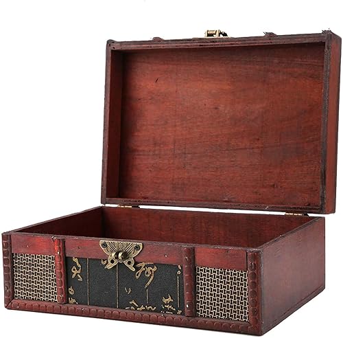 Caja del tesoro, caja de madera china vintage de 9.1 x 6.3 x 3.9 pulgadas, caja de joyería china para almacenar libros, Biblias, documentos, joyas