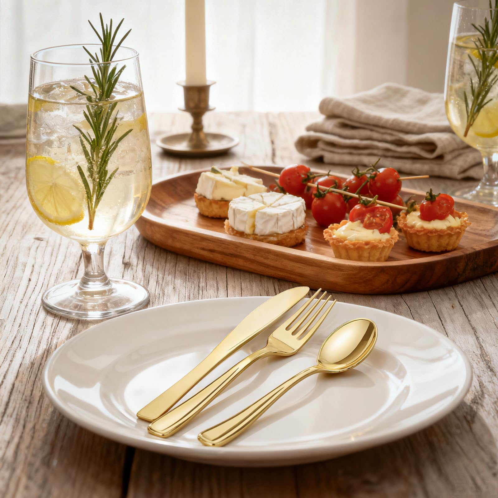 WDF300 Pieces Gold Plastic Silverware - Heavy Duty Disposable Gold Cutlery Set Plastic Gold Silverware Set Plastic Includes 100 Forks, 100 Spoons, 100 Knives for Party