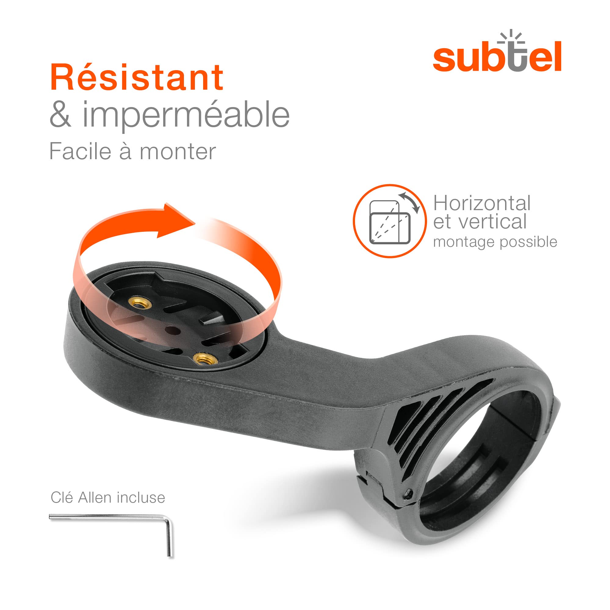 subtel Support de Guidon de vélo Fixation pour GPS et Compteur – Compatible avec Bryton Rider 10, 15, 310, 330, 410, 450, 860, One – pour Guidon Ø 25mm à 35mm – Noir