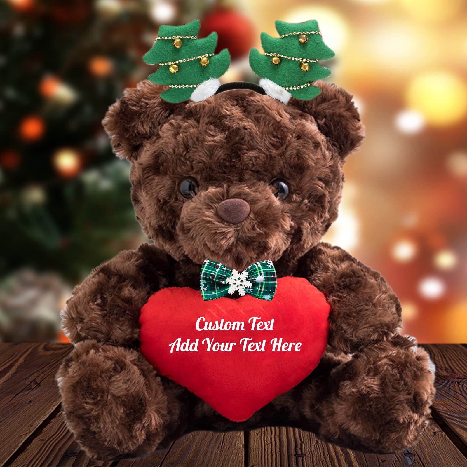 Personalisierten Weihnachts-Teddybär Mit Text – 25 Cm, Mit Weihnachtsschmuck, Kuscheliges Geschenk
