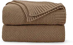 CozeCube Caramel Brown Throw Blanket for Couch, Soft Cozy Cable Knit Throw for Bed Sofa Living Room, Lightweight Warm Decorative Farmhouse Christmas Blanket, 60"x80", Light Brown