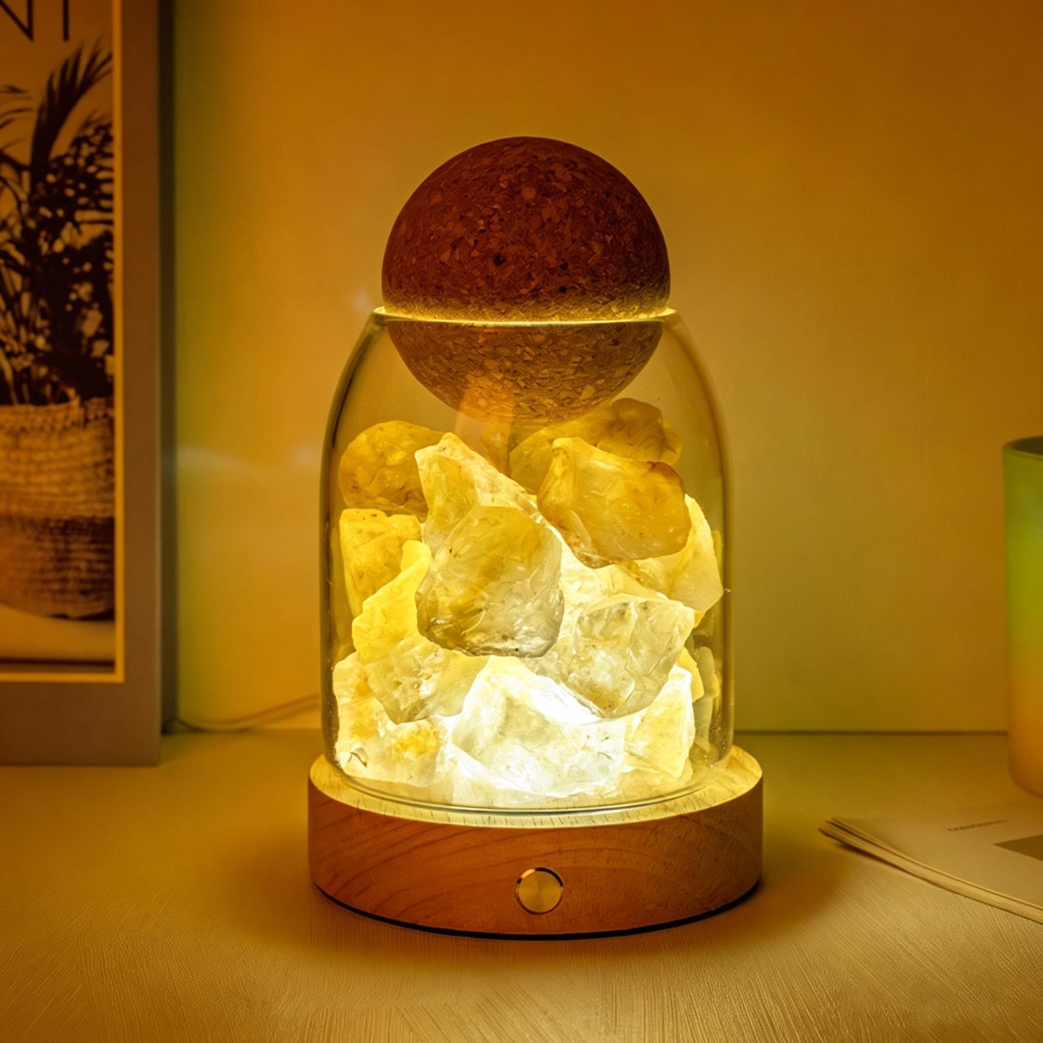 Lampa nocna z solą kryształową naturalną leczniczą kamienny dyfuzor zapachowy | Lampka nocna z portem USB 3 regulowane tryby kolorów do sypialni spa dekoracja domu
