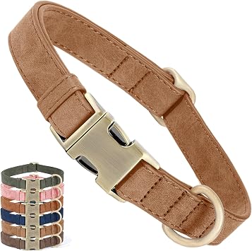 Genuine Leather Dog Collar - Adjustable Pet Collar with Quick Release Metal Buckle, Soft Skin Friendly Real Leather Collar for Small, Medium, Large Dogs Brown, MFit 12-20" Neck
