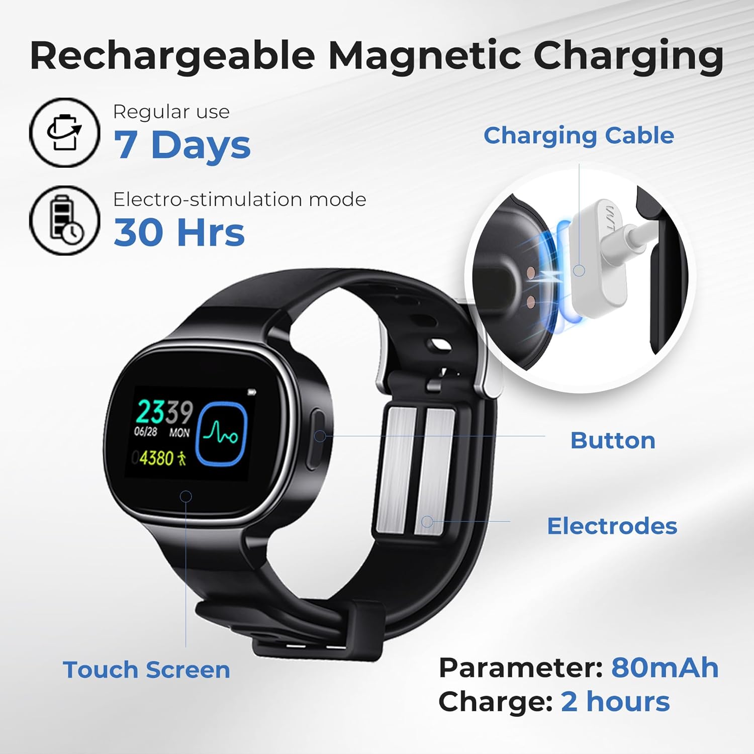EmeTerm Smart FDA-Cleared Anti-Nausea Wristwatch Touchscreen IP67 Waterproof Morning Motion Sickness Relief Rechargeable Fast Acting Drug Free - Image 7