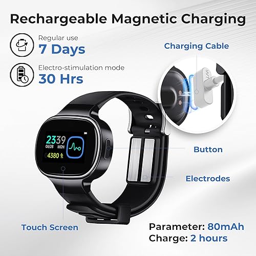 Miniatura 7 de EmeTerm Reloj de pulsera inteligente antináuseas aprobado por la FDA, pantalla táctil, IP67, impermeable, alivio de mareos por movimiento matutino,