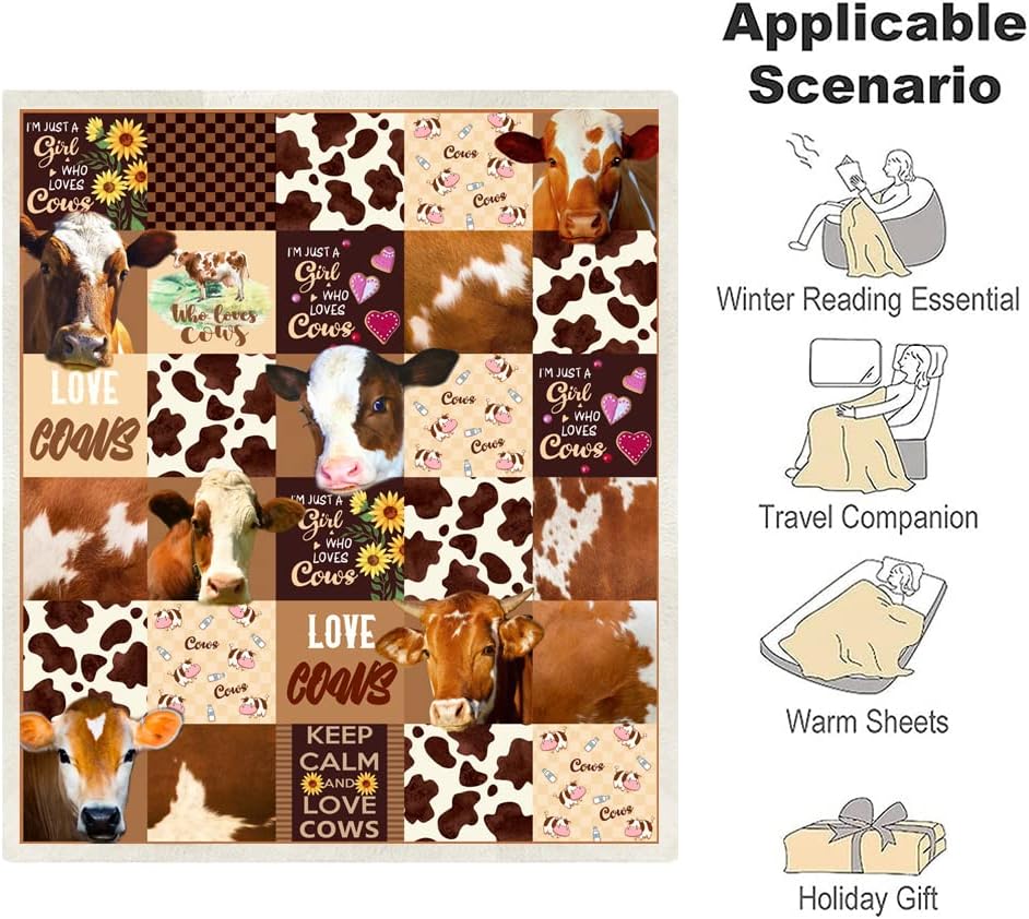 Cow Print Blanket Cow Decor Bedding Throw Blanket Gifts for Girl Women Christmas Birthday Valentine's Day Soft Cute Farm Animal Print Cow Blanket Gifts (50"x 60") - Image 8