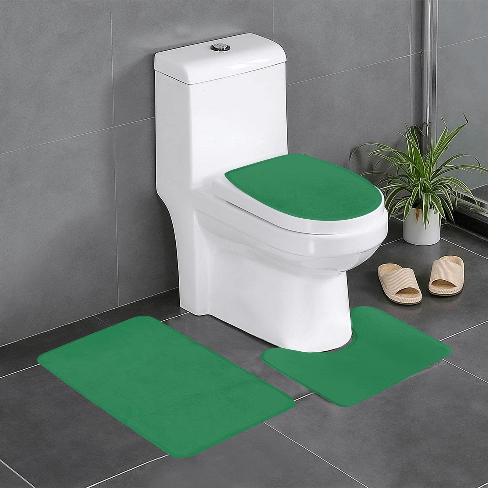 Tapis de salle de bain antidérapant absorbant en peluche vert BONDIJ lot de 3