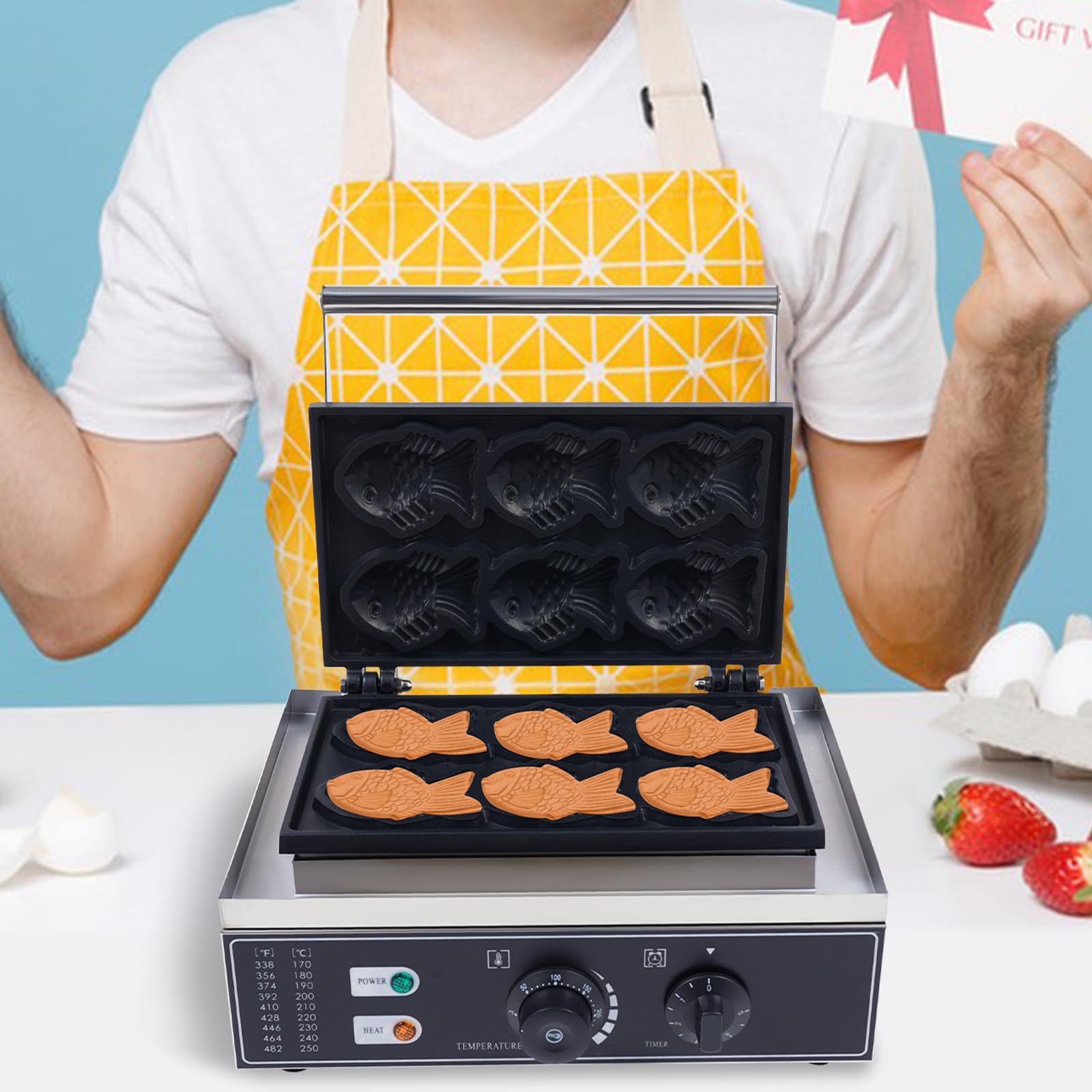 Waffle Maker Non-Stick Fish-Shaped Pancakes Maker Machine 6 Slice Waffle Sandwich Maker Waffle Iron Easy to Use & Clean 1550W 110V (G)