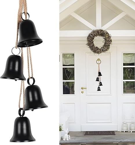 Miniatura 1 de 4 campanas de vaca, decoración de Navidad, campanas rústicas negras con cuerda de yute, campanas vintage grandes, campanas decorativas para