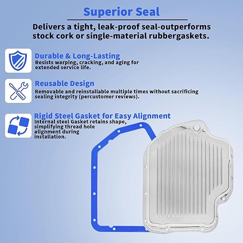 Miniatura 5 de 93103 Junta de cárter de aceite de transmisión - para GM Turbo 400, compatible con Moroso 93103,316" de espesor de aceite - Caucho con cuña de