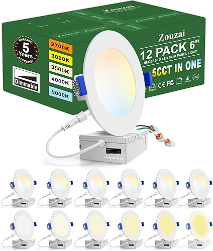 Vista 9 de zouzai - 12 luces LED empotrables ultrafinas de 4 pulgadas 6000K con caja de conexiones, 9 W, 810LM regulable, alto brillo Ra>85, certificado ETL