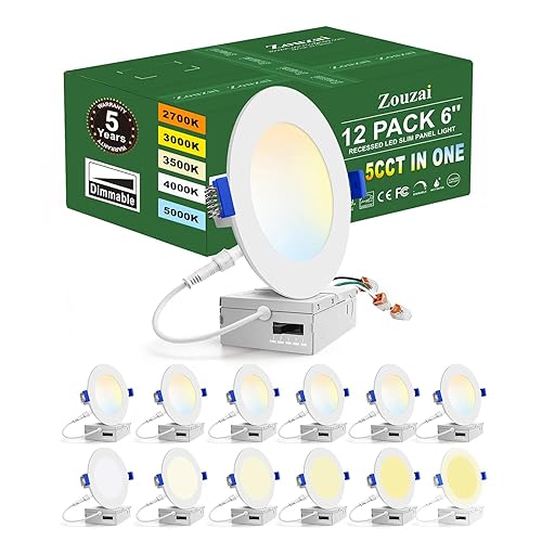 zouzai 12 Pack 6 Inch 5CCT Ultra-Thin LED Recessed Ceiling