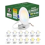 zouzai 12 Pack 6 Inch 5CCT Ultra-Thin LED Recessed Ceiling Light with Junction Box&comma; 2700K&sol;3000K&sol;3500K&sol;4000K&sol;5000K Selectable&comma; 12W Eqv 110W&comma;Dimmable&comma; led can Lights- ETL and Energy Star Certified