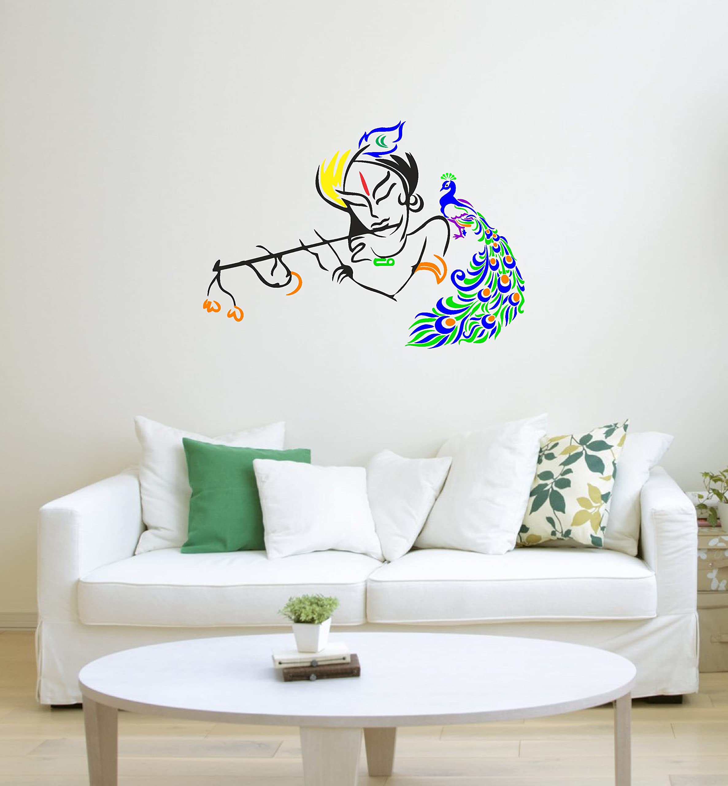 絵画 #flk041128 K2A Decor Beautiful Colourful Krishna Playing fluit with Peacock