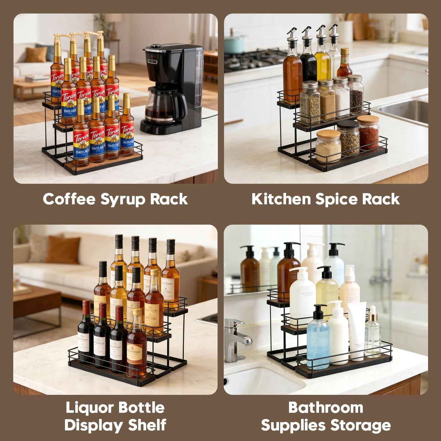 3 Tier Coffee Syrup Organizer with 6 Pumps 12 Bottle Capacity Coffee Syrup Rack Stand Shelf for Coffee Bar Kitchen Small Wine Rack for Bar Family Storage for Syrup Wine Dressing