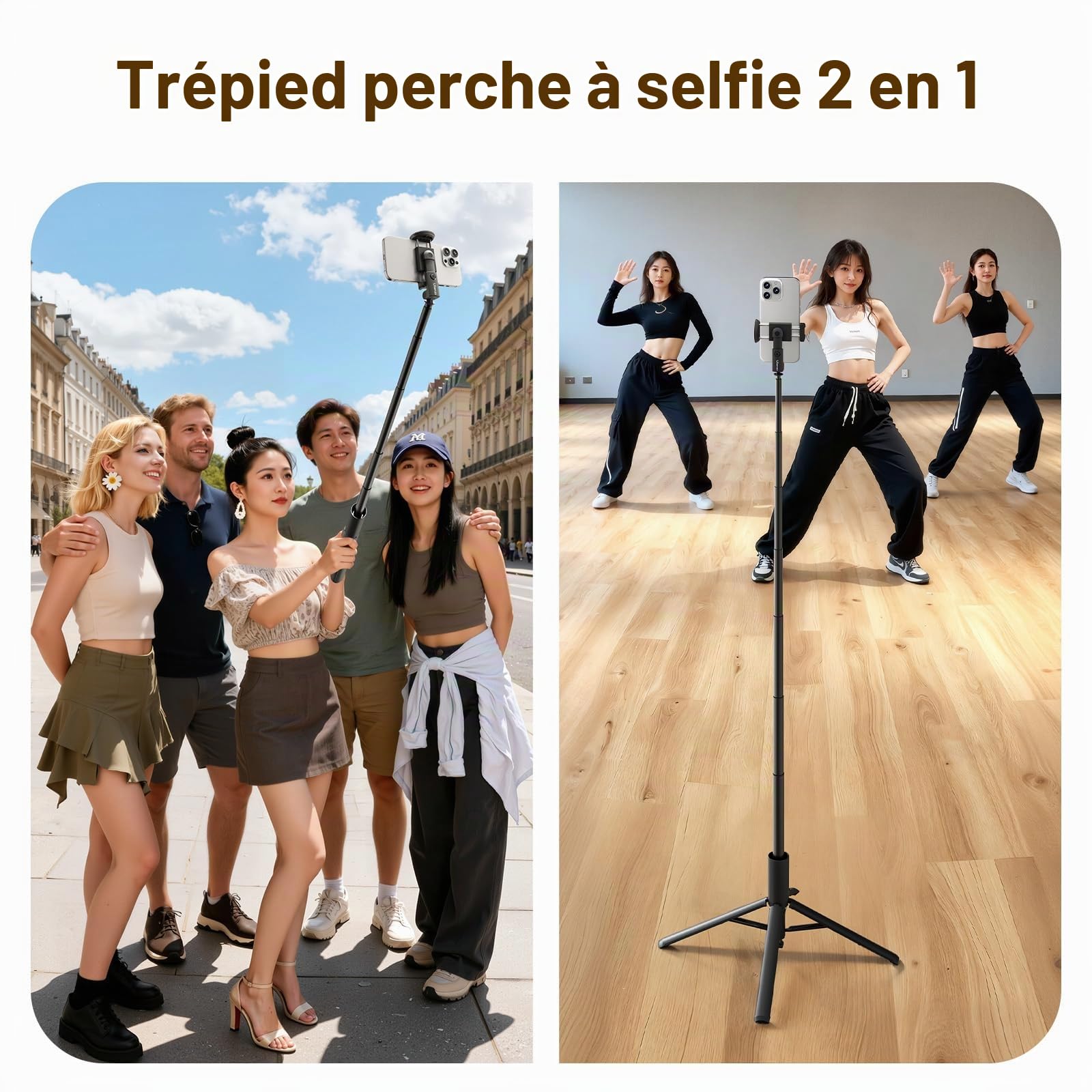 ULANZI MT86 Trépied Téléphone 150cm -[Ouverture Automatique]- Support Smartphone à Quatre Pieds avec Sabot Froid, Perche à Selfie Bluetooth en Aluminium, Pince Réglable pour iPhone 17-12 Samsung