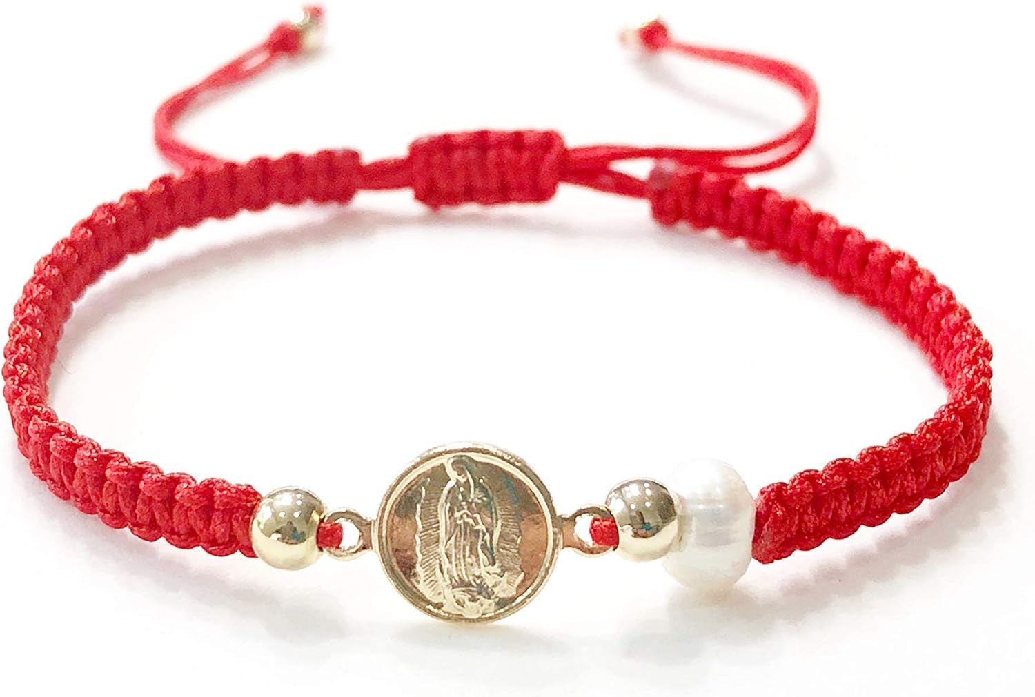 Our Lady of Guadalupe Medal and Dainty Cultured Fresh Father Pearl Adjustable Red String Bracelet Pulsera de la Virgen de Guadalupe para Mujeres - Image 2